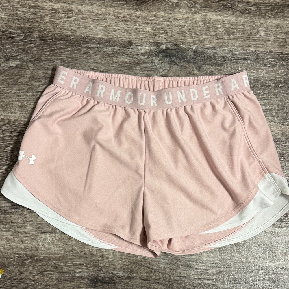 Under Armour Women's Light Pink Athletic Shorts with White Trim